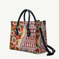 Hawaiian Plumeria Lei Leather Bag Kakau Motifs and Palaka Half Style Red Color LT03 Red - Polynesian Pride