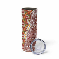 Hawaiian Plumeria Lei Skinny Tumbler Kakau Motifs and Palaka Half Style Red Color LT03 - Polynesian Pride