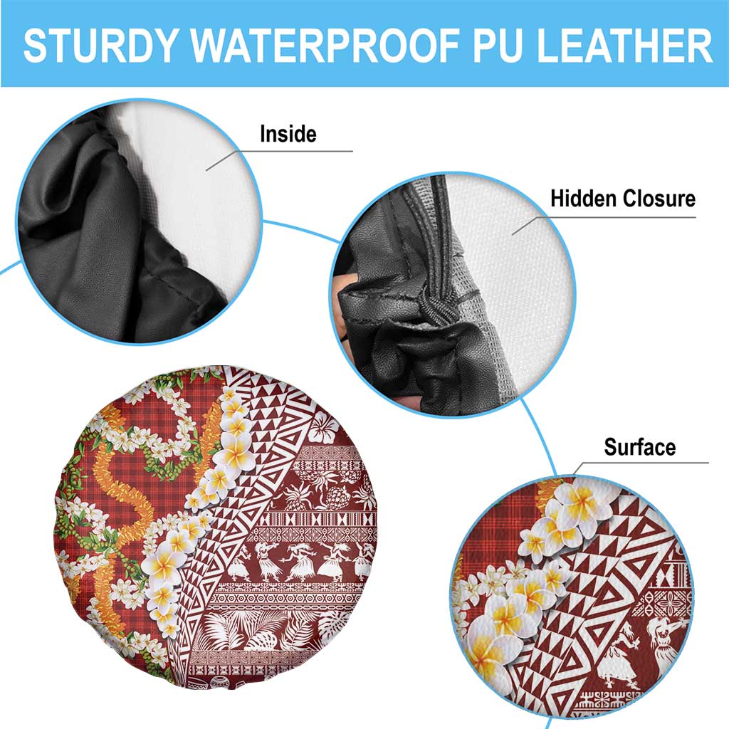Hawaiian Plumeria Lei Spare Tire Cover Kakau Motifs and Palaka Half Style Red Color - Polynesian Pride