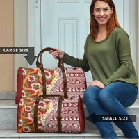 Hawaiian Plumeria Lei Travel Bag Kakau Motifs and Palaka Half Style Red Color - Polynesian Pride