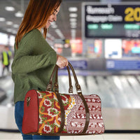 Hawaiian Plumeria Lei Travel Bag Kakau Motifs and Palaka Half Style Red Color - Polynesian Pride