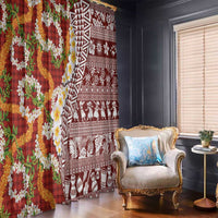 Hawaiian Plumeria Lei Window Curtain Kakau Motifs and Palaka Half Style Red Color - Polynesian Pride