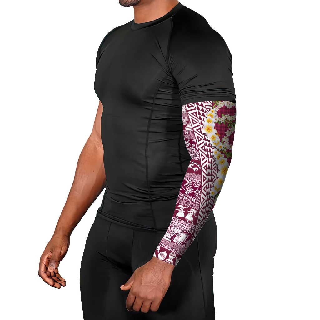 Hawaiian Plumeria Lei Arm Sleeves Kakau Motifs and Palaka Half Style Pink Color - Polynesian Pride