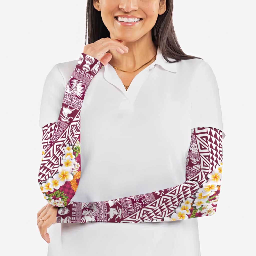 Hawaiian Plumeria Lei Arm Sleeves Kakau Motifs and Palaka Half Style Pink Color - Polynesian Pride