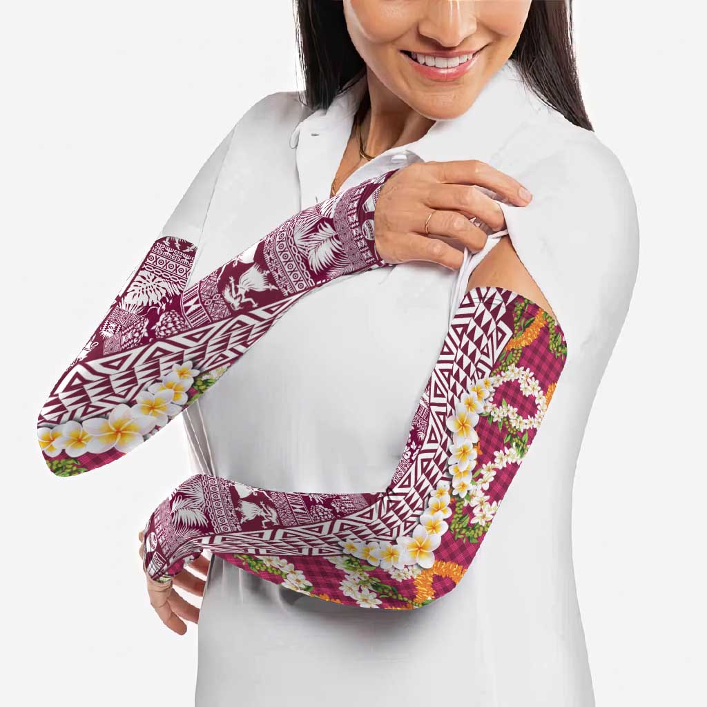 Hawaiian Plumeria Lei Arm Sleeves Kakau Motifs and Palaka Half Style Pink Color - Polynesian Pride
