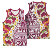 Hawaiian Plumeria Lei Basketball Jersey Kakau Motifs and Palaka Half Style Pink Color - Polynesian Pride