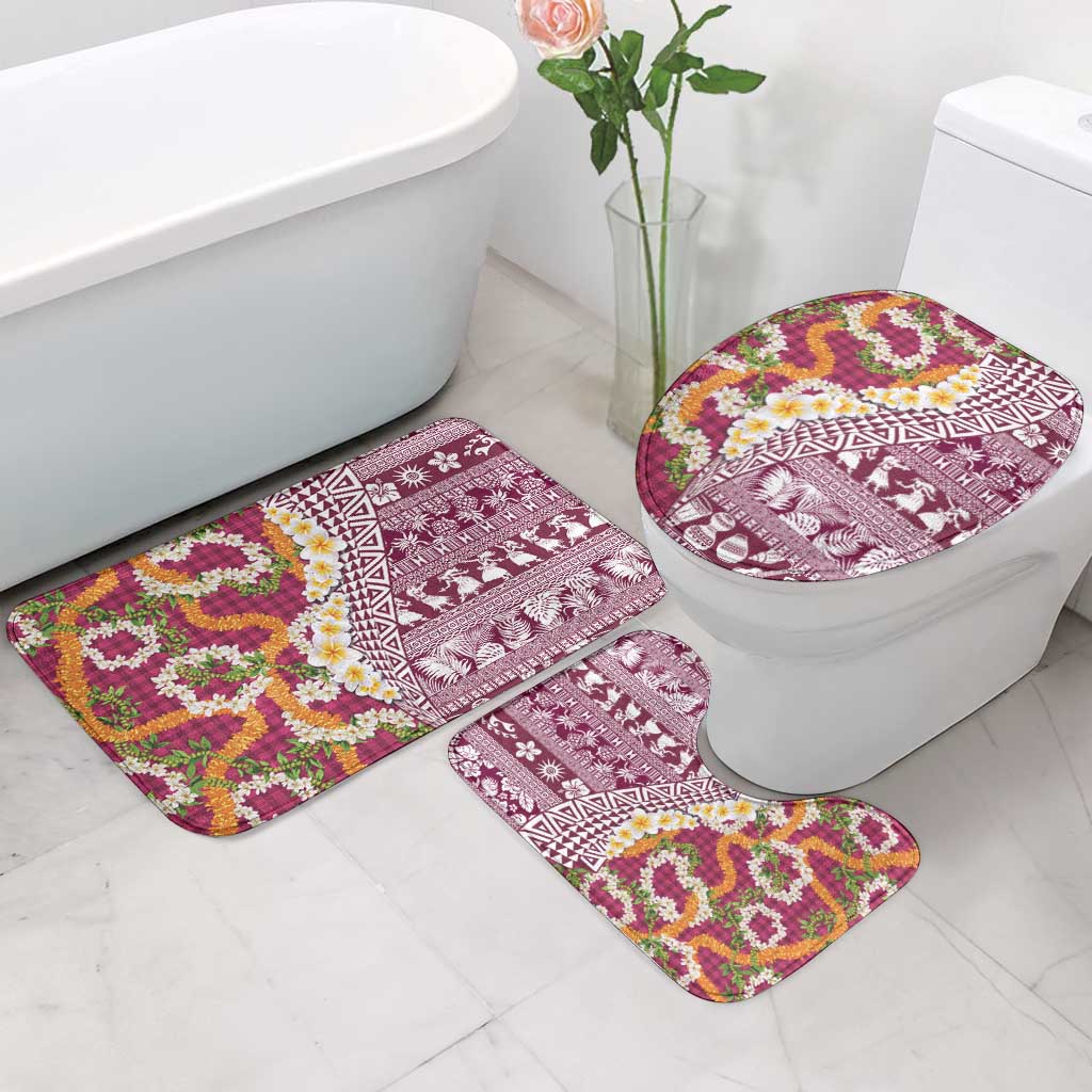 Hawaiian Plumeria Lei Bathroom Set Kakau Motifs and Palaka Half Style Pink Color - Polynesian Pride