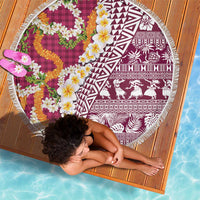 Hawaiian Plumeria Lei Beach Blanket Kakau Motifs and Palaka Half Style Pink Color - Polynesian Pride