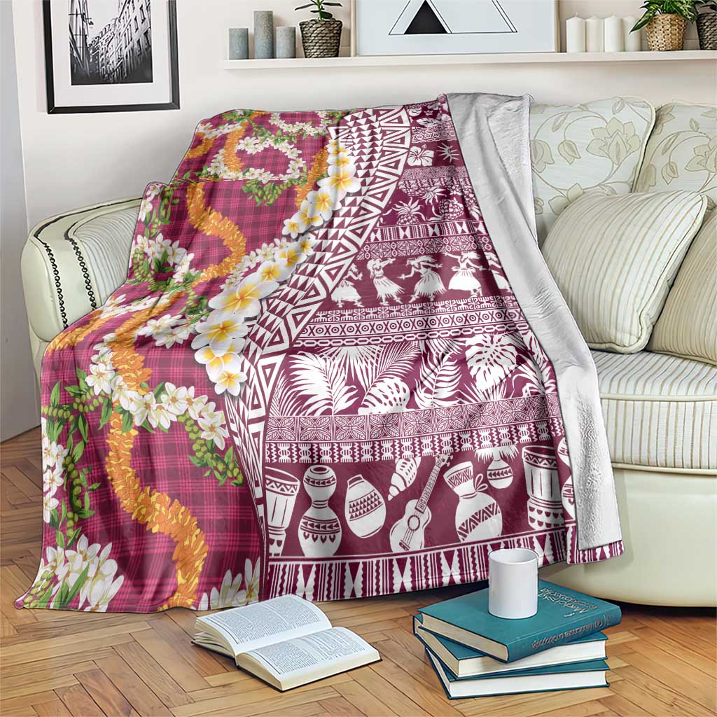 Hawaiian Plumeria Lei Blanket Kakau Motifs and Palaka Half Style Pink Color - Polynesian Pride