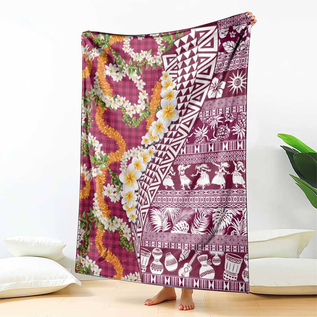 Hawaiian Plumeria Lei Blanket Kakau Motifs and Palaka Half Style Pink Color - Polynesian Pride