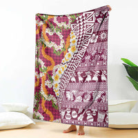 Hawaiian Plumeria Lei Blanket Kakau Motifs and Palaka Half Style Pink Color - Polynesian Pride