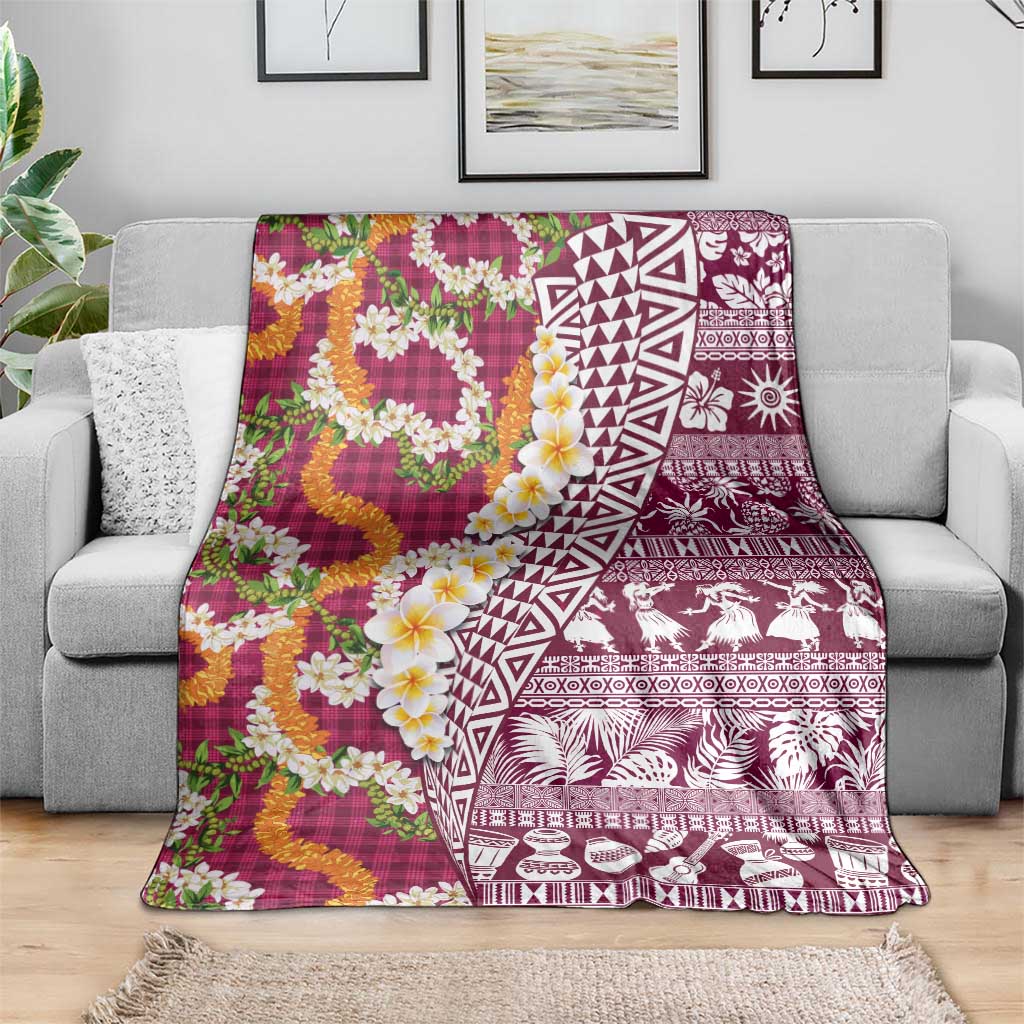 Hawaiian Plumeria Lei Blanket Kakau Motifs and Palaka Half Style Pink Color - Polynesian Pride