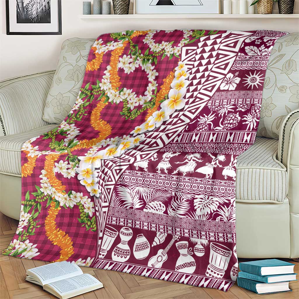 Hawaiian Plumeria Lei Blanket Kakau Motifs and Palaka Half Style Pink Color - Polynesian Pride