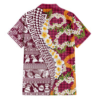 Hawaiian Plumeria Lei Family Matching Mermaid Dress and Hawaiian Shirt Kakau Motifs and Palaka Half Style Pink Color LT03 - Polynesian Pride