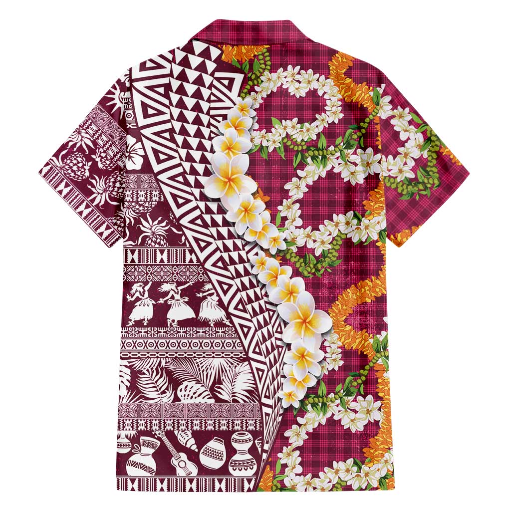 Hawaiian Plumeria Lei Family Matching Off Shoulder Maxi Dress and Hawaiian Shirt Kakau Motifs and Palaka Half Style Pink Color LT03 - Polynesian Pride