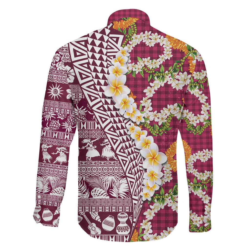 Hawaiian Plumeria Lei Family Matching Tank Maxi Dress and Hawaiian Shirt Kakau Motifs and Palaka Half Style Pink Color LT03 - Polynesian Pride