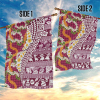 Hawaiian Plumeria Lei Garden Flag Kakau Motifs and Palaka Half Style Pink Color - Polynesian Pride