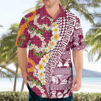 Hawaiian Plumeria Lei Hawaiian Shirt Kakau Motifs and Palaka Half Style Pink Color - Polynesian Pride