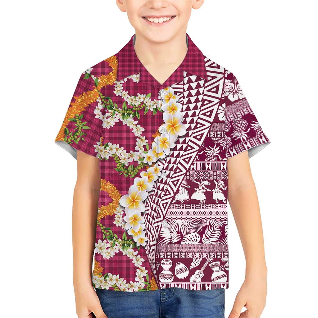 Hawaiian Plumeria Lei Hawaiian Shirt Kakau Motifs and Palaka Half Style Pink Color - Polynesian Pride