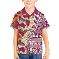 Hawaiian Plumeria Lei Hawaiian Shirt Kakau Motifs and Palaka Half Style Pink Color - Polynesian Pride