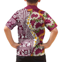Hawaiian Plumeria Lei Kid Hawaiian Shirt Kakau Motifs and Palaka Half Style Pink Color - Polynesian Pride