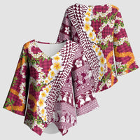 Hawaiian Plumeria Lei Kimono Sleeve Blouse Kakau Motifs and Palaka Half Style Pink Color - Polynesian Pride