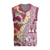 Hawaiian Plumeria Lei Christmas Knitted V-Neck Vest Kakau Motifs and Palaka Half Style Pink Color LT03 Pink - Polynesian Pride
