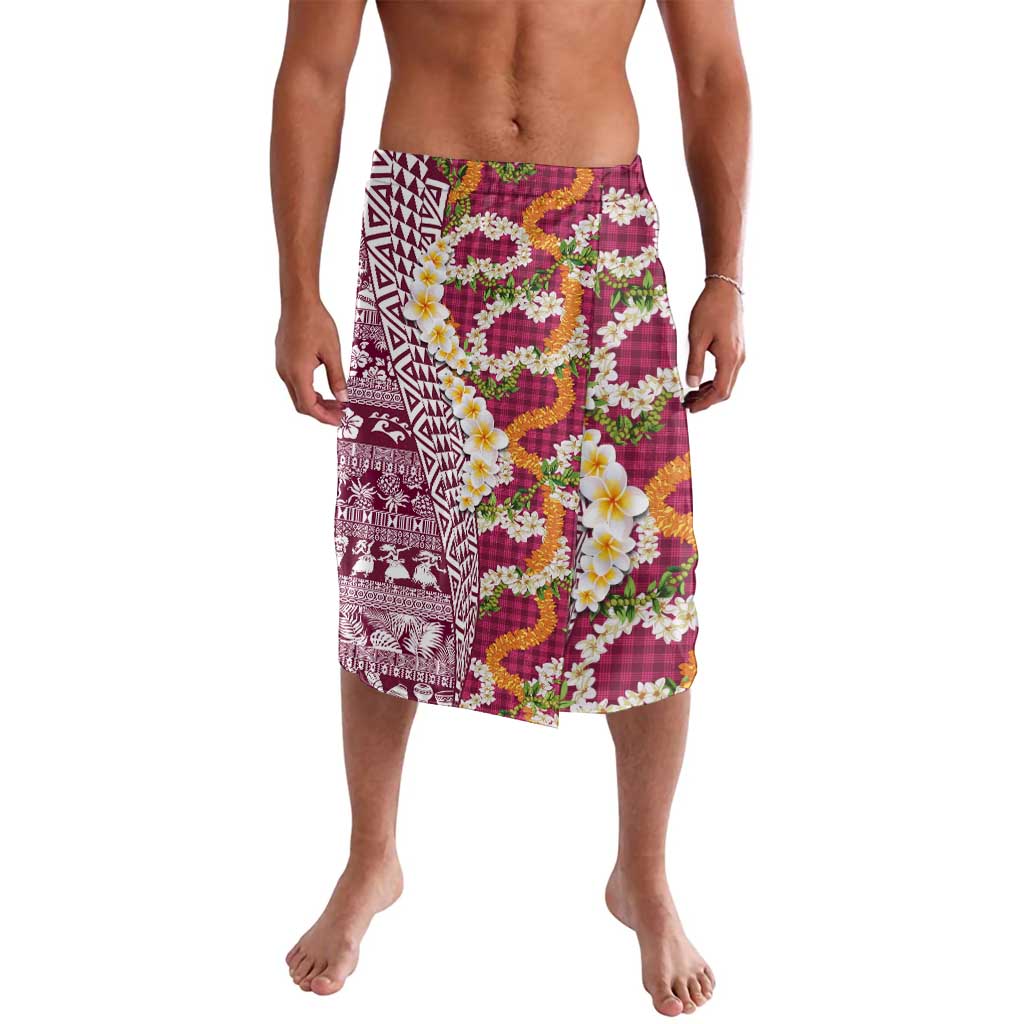 Hawaiian Plumeria Lei Lavalava Kakau Motifs and Palaka Half Style Pink Color - Polynesian Pride