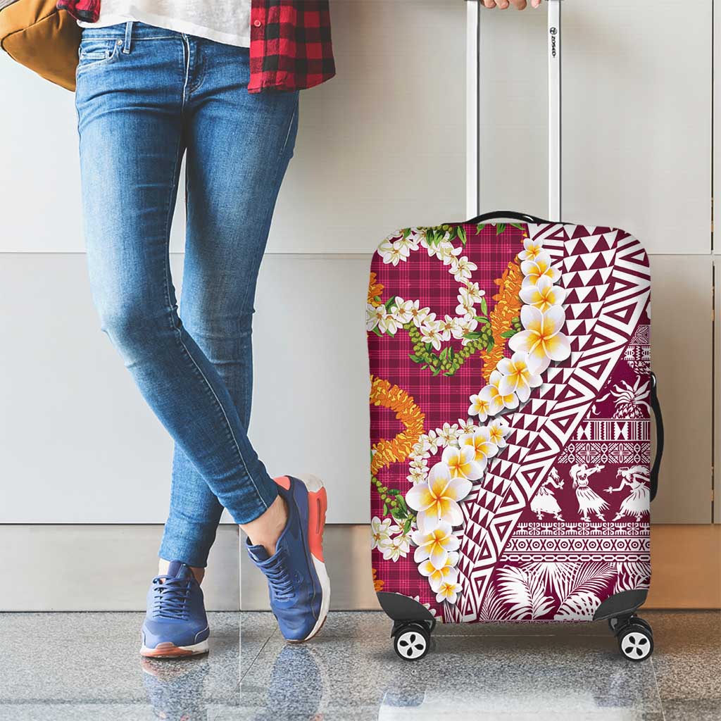 Hawaiian Plumeria Lei Luggage Cover Kakau Motifs and Palaka Half Style Pink Color - Polynesian Pride