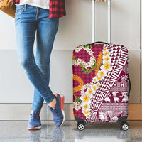 Hawaiian Plumeria Lei Luggage Cover Kakau Motifs and Palaka Half Style Pink Color - Polynesian Pride