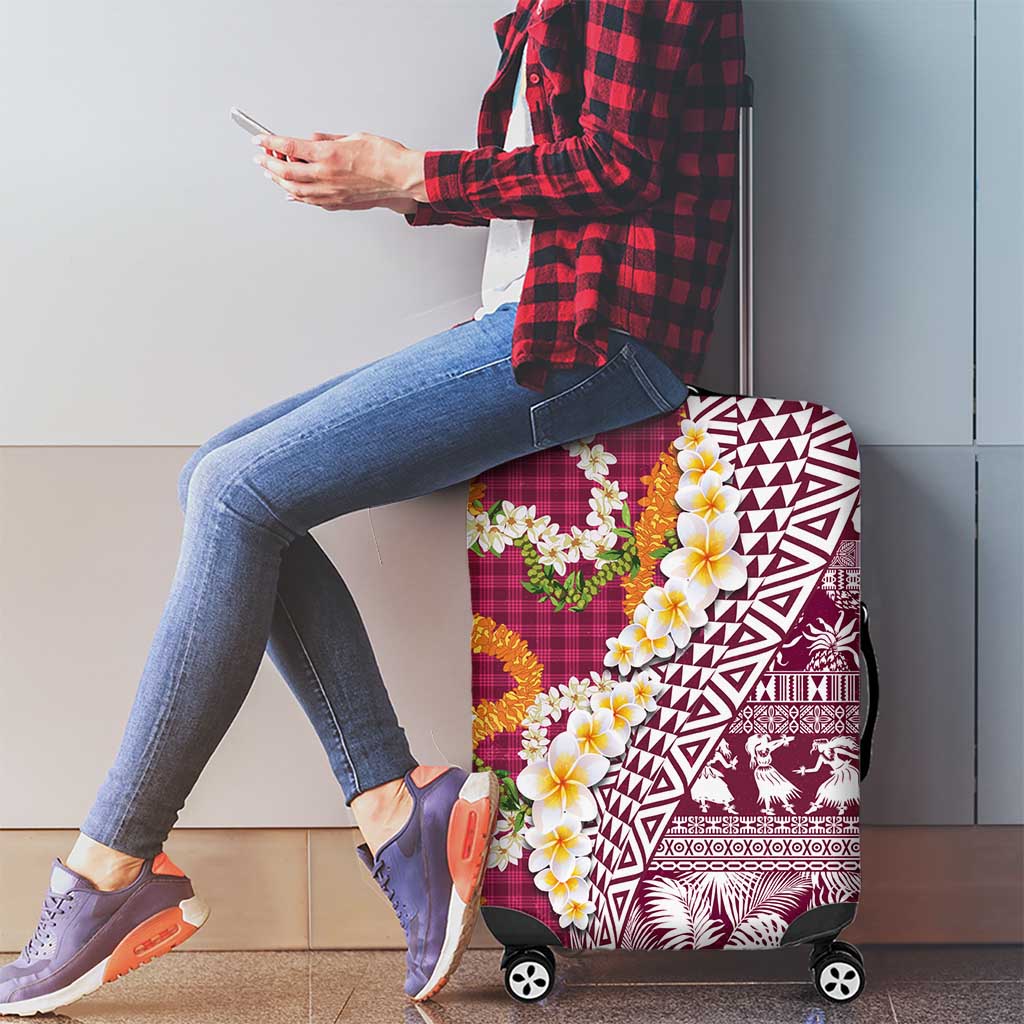 Hawaiian Plumeria Lei Luggage Cover Kakau Motifs and Palaka Half Style Pink Color - Polynesian Pride