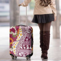 Hawaiian Plumeria Lei Luggage Cover Kakau Motifs and Palaka Half Style Pink Color - Polynesian Pride