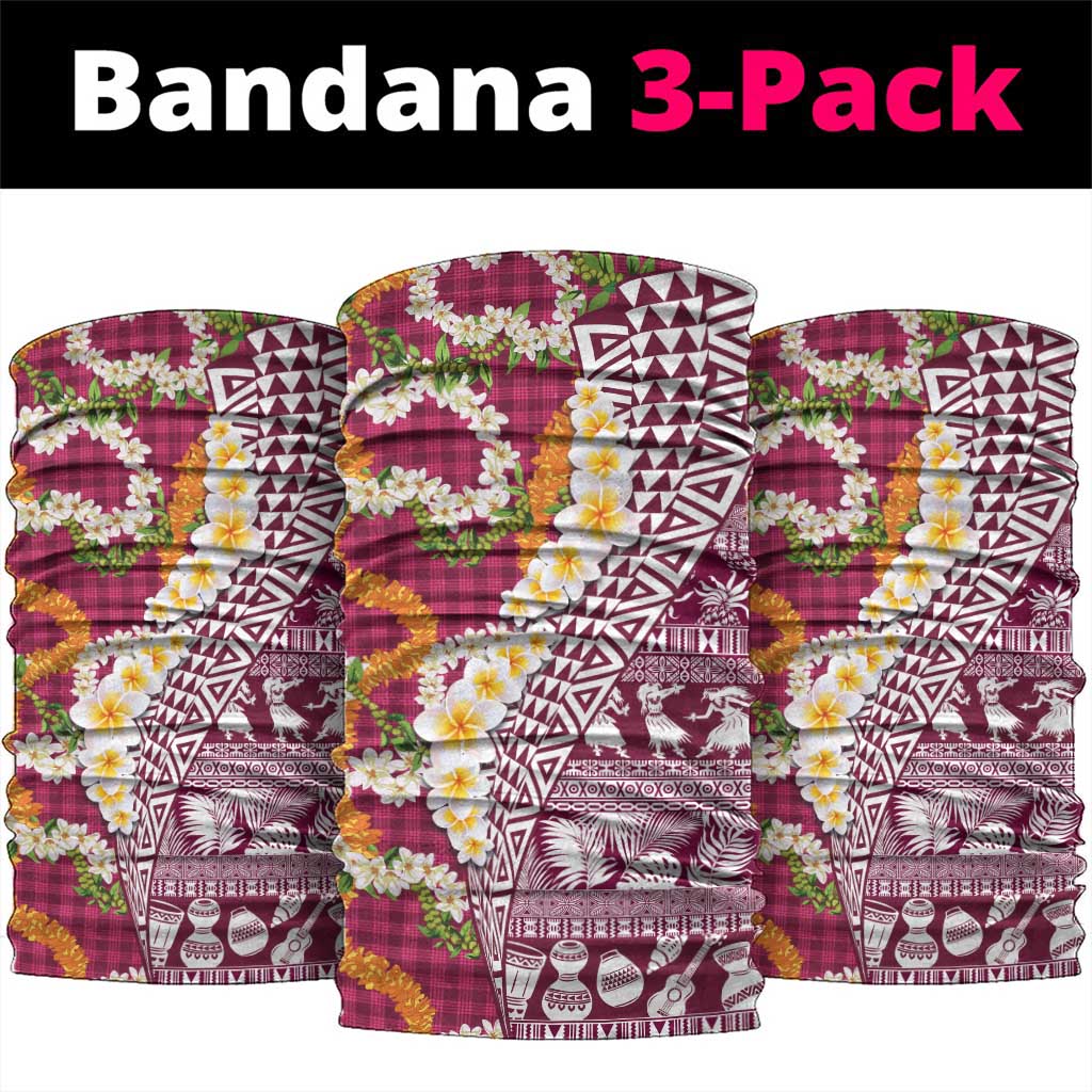 Hawaiian Plumeria Lei Neck Gaiter Kakau Motifs and Palaka Half Style Pink Color - Polynesian Pride