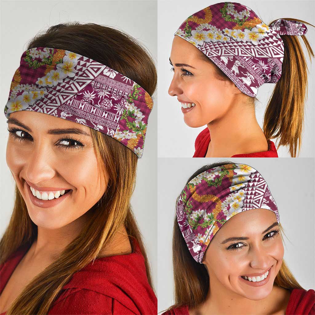 Hawaiian Plumeria Lei Neck Gaiter Kakau Motifs and Palaka Half Style Pink Color - Polynesian Pride
