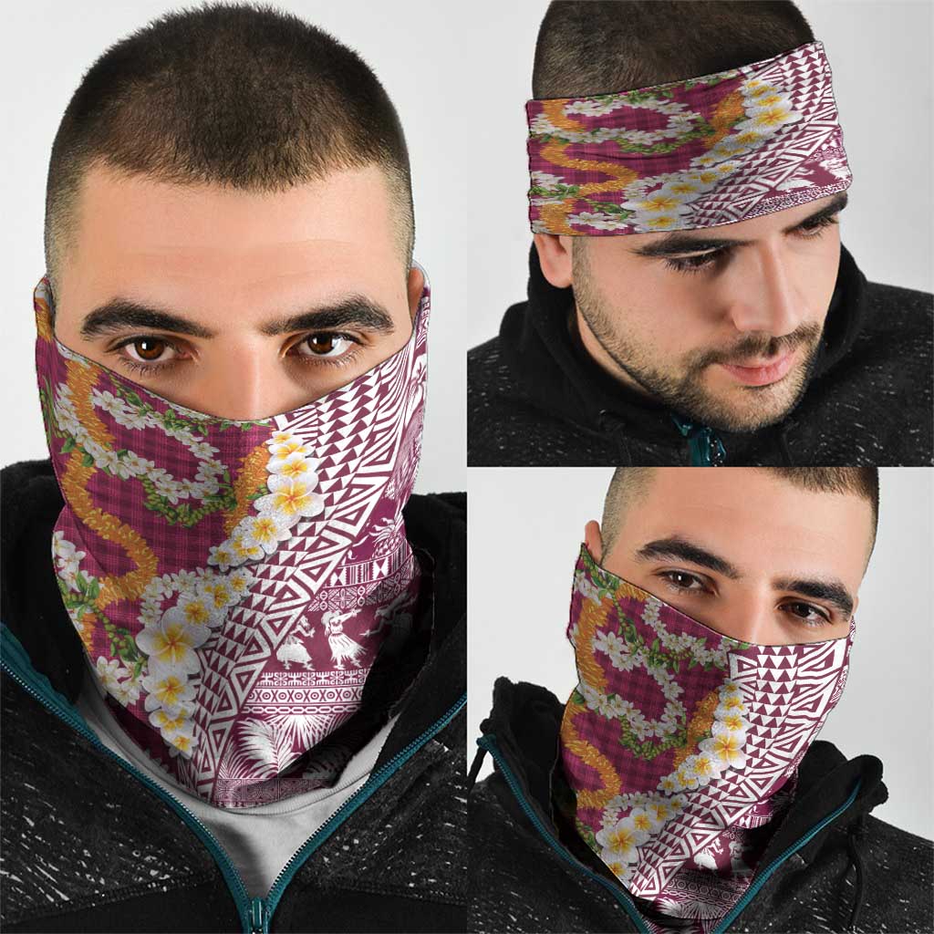 Hawaiian Plumeria Lei Neck Gaiter Kakau Motifs and Palaka Half Style Pink Color - Polynesian Pride