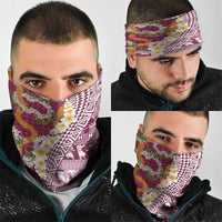 Hawaiian Plumeria Lei Neck Gaiter Kakau Motifs and Palaka Half Style Pink Color - Polynesian Pride