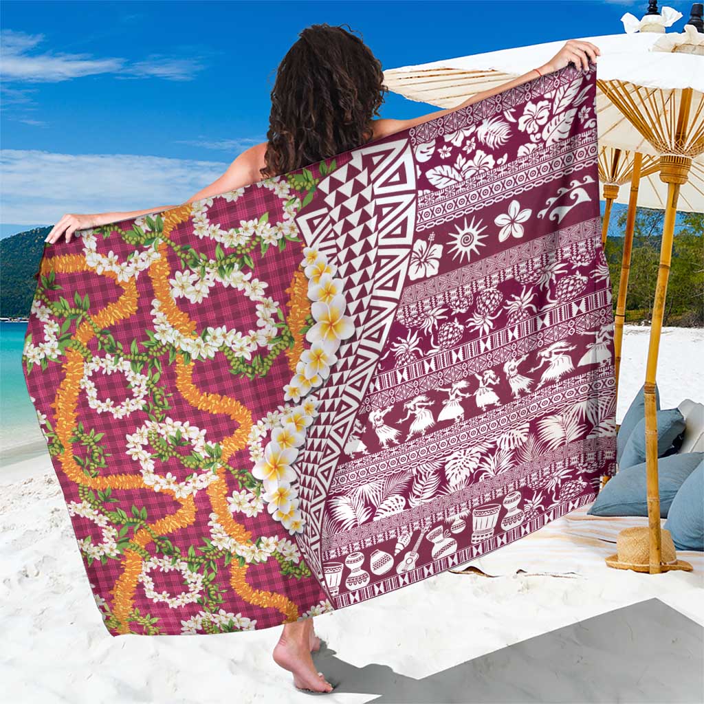 Hawaiian Plumeria Lei Sarong Kakau Motifs and Palaka Half Style Pink Color - Polynesian Pride