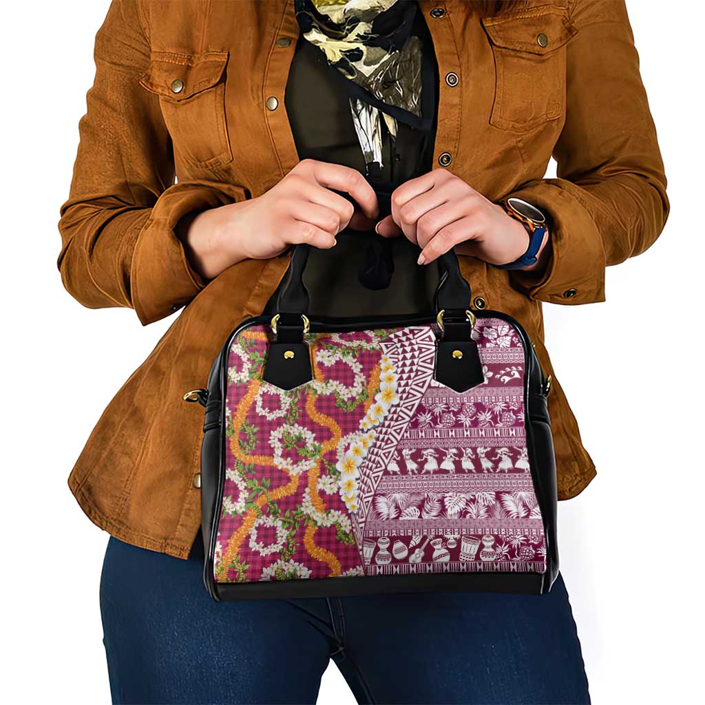 Hawaiian Plumeria Lei Shoulder Handbag Kakau Motifs and Palaka Half Style Pink Color - Polynesian Pride