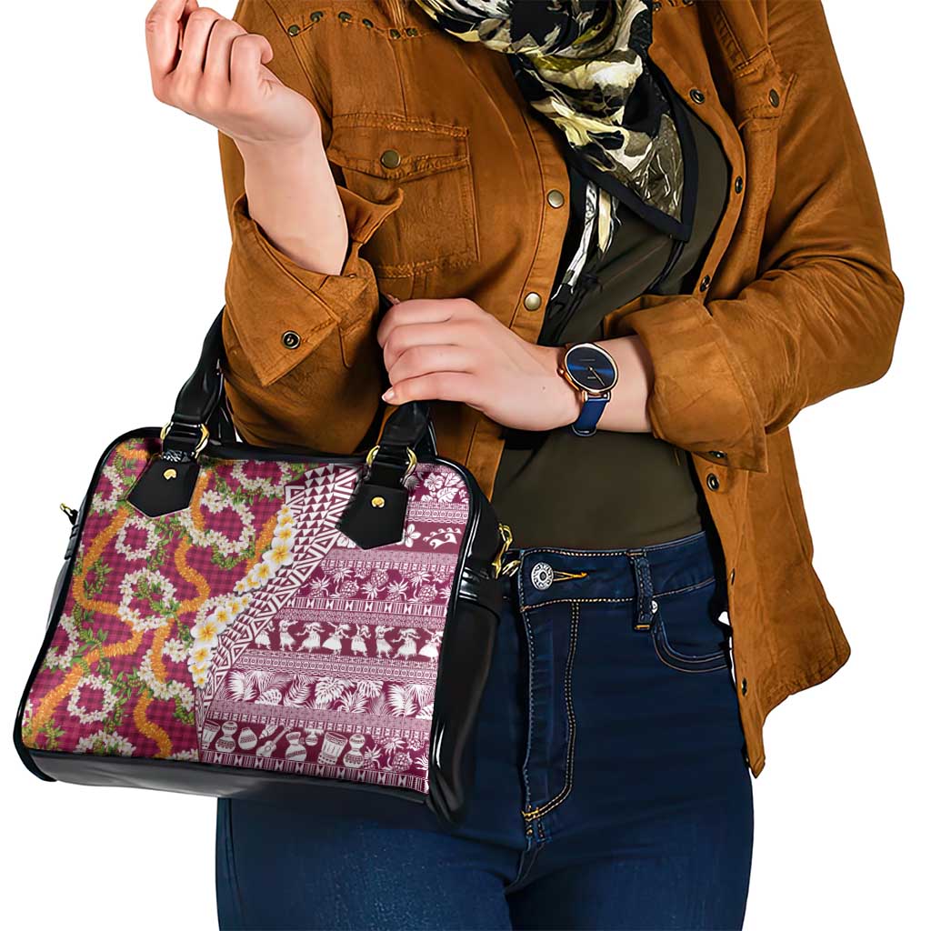 Hawaiian Plumeria Lei Shoulder Handbag Kakau Motifs and Palaka Half Style Pink Color - Polynesian Pride