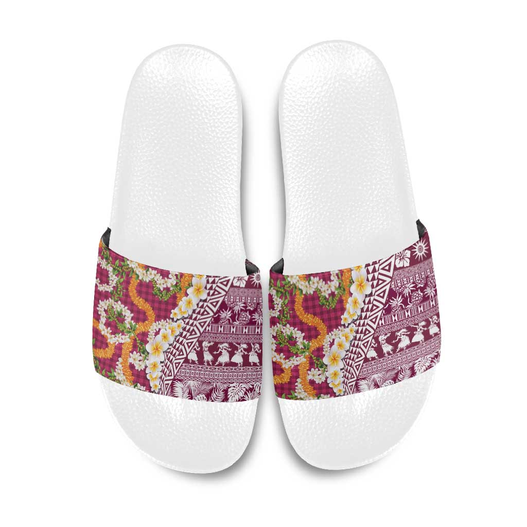 Hawaiian Plumeria Lei Slide Sandals Kakau Motifs and Palaka Half Style Pink Color - Polynesian Pride