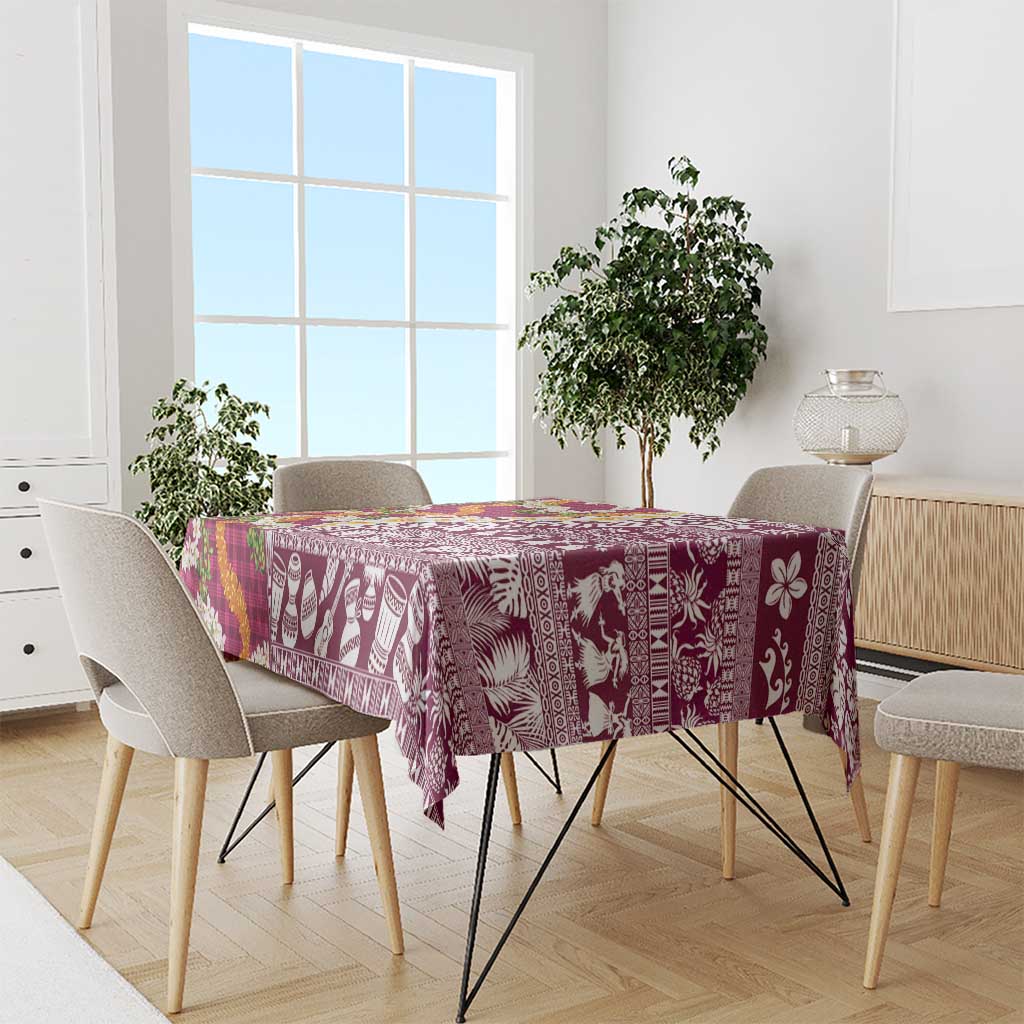 Hawaiian Plumeria Lei Tablecloth Kakau Motifs and Palaka Half Style Pink Color - Polynesian Pride