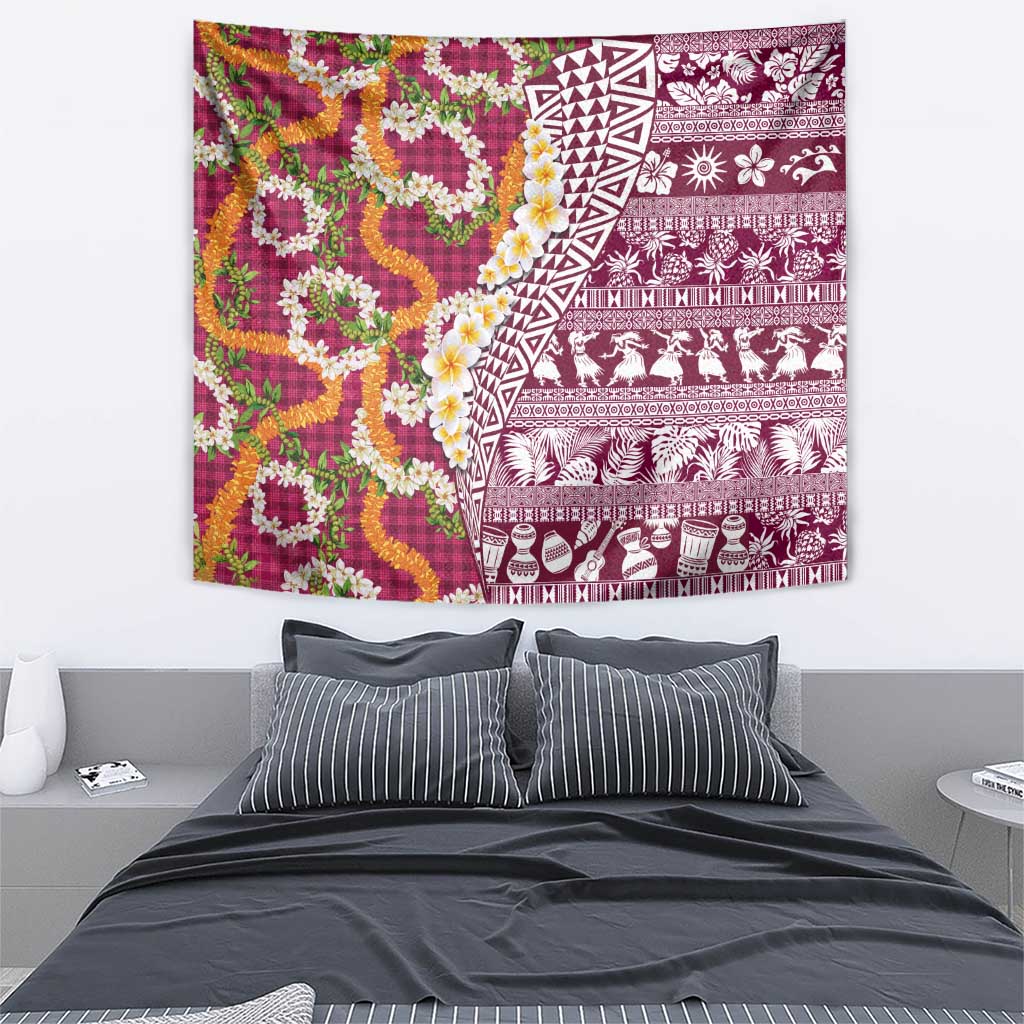 Hawaiian Plumeria Lei Tapestry Kakau Motifs and Palaka Half Style Pink Color - Polynesian Pride
