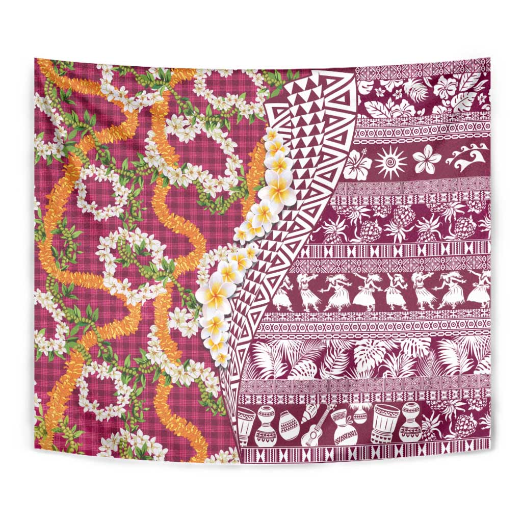 Hawaiian Plumeria Lei Tapestry Kakau Motifs and Palaka Half Style Pink Color - Polynesian Pride
