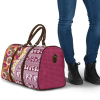 Hawaiian Plumeria Lei Travel Bag Kakau Motifs and Palaka Half Style Pink Color - Polynesian Pride