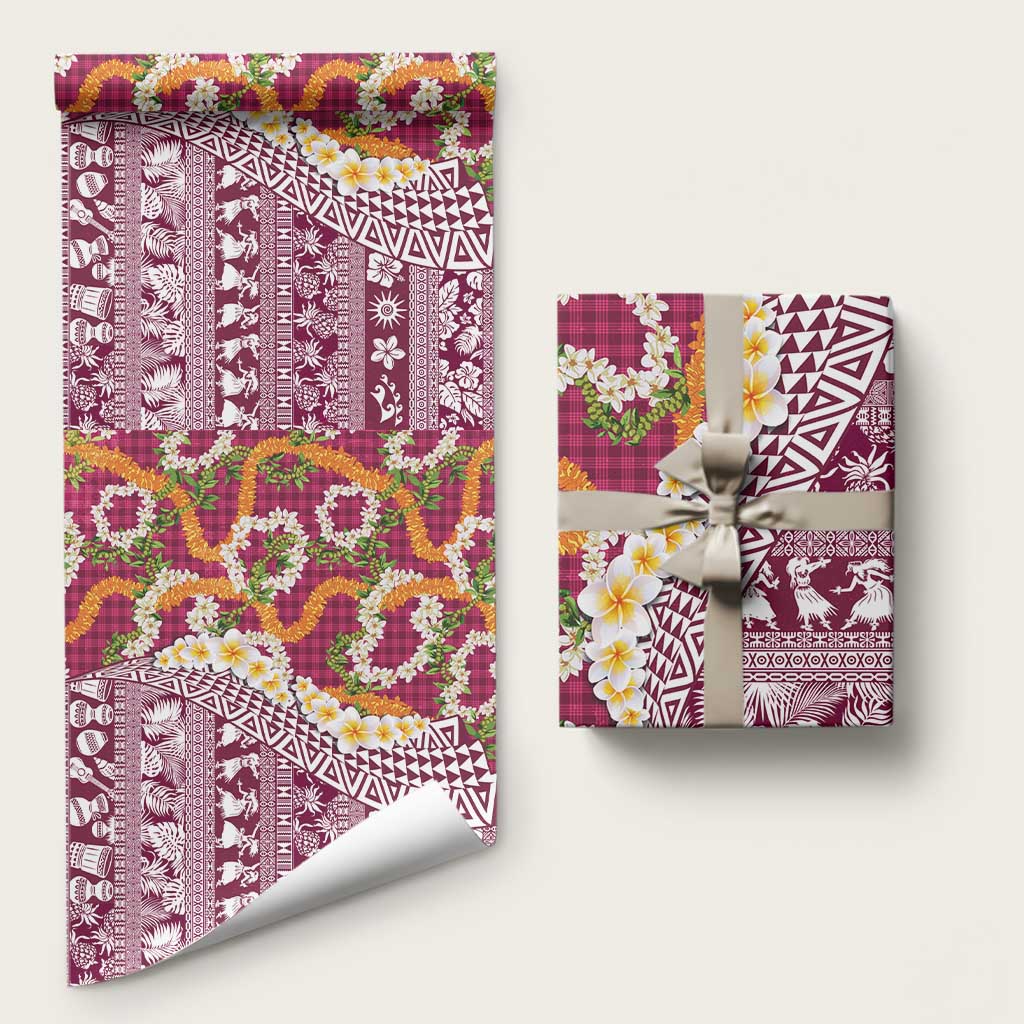 Hawaiian Plumeria Lei Wrapping Paper Kakau Motifs and Palaka Half Style Pink Color - Polynesian Pride