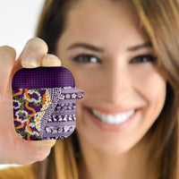 Hawaiian Plumeria Lei AirPods Case Kakau Motifs and Palaka Half Style Purple Color - Polynesian Pride