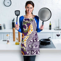 Hawaiian Plumeria Lei Apron Kakau Motifs and Palaka Half Style Purple Color - Polynesian Pride