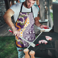 Hawaiian Plumeria Lei Apron Kakau Motifs and Palaka Half Style Purple Color - Polynesian Pride
