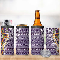 Hawaiian Plumeria Lei 4 in 1 Can Cooler Tumbler Kakau Motifs and Palaka Half Style Purple Color LT03 - Polynesian Pride