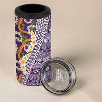 Hawaiian Plumeria Lei 4 in 1 Can Cooler Tumbler Kakau Motifs and Palaka Half Style Purple Color LT03 - Polynesian Pride